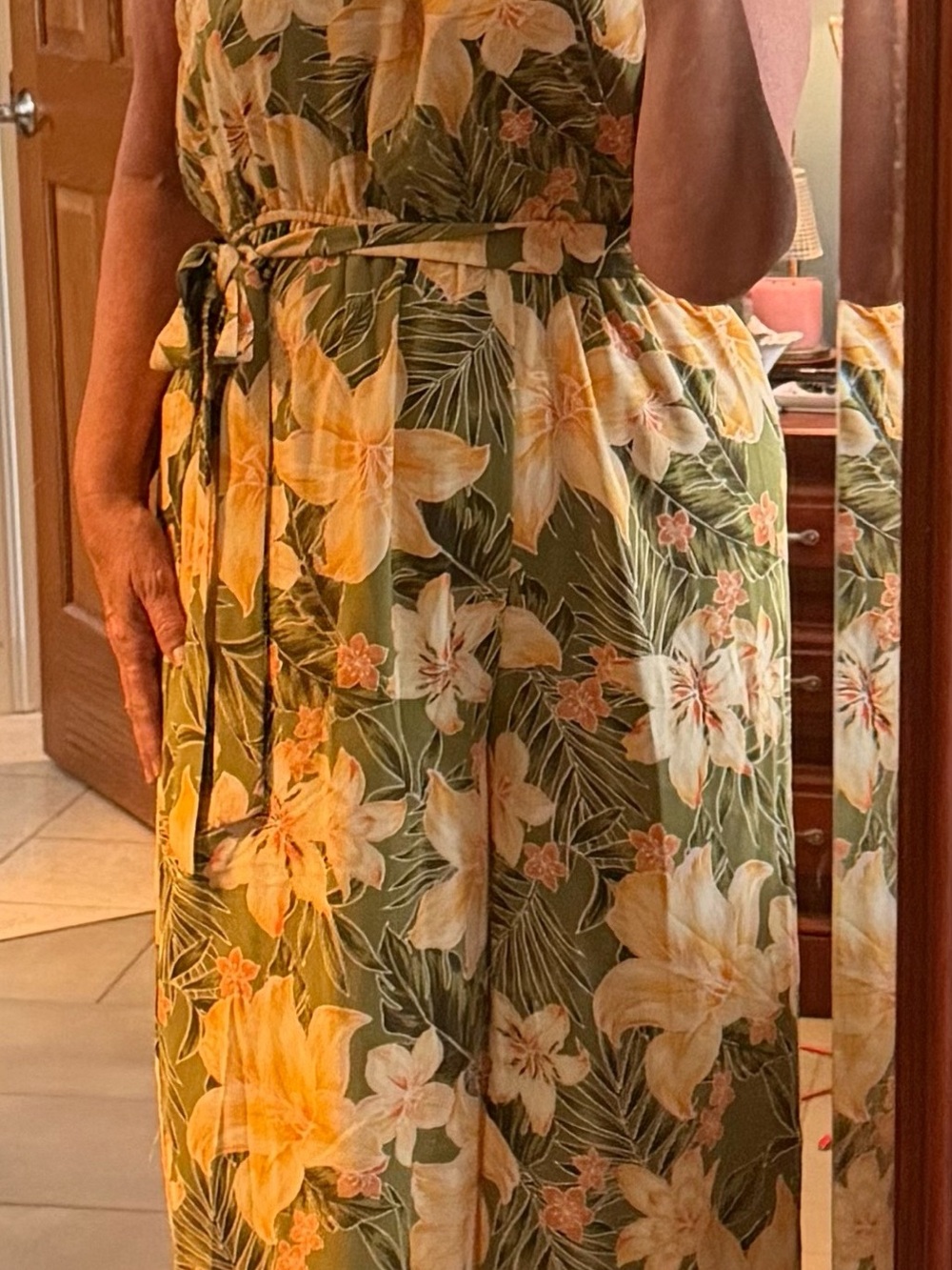 Blu Pepper Olive Green Floral Tie-Front Jumpsuit